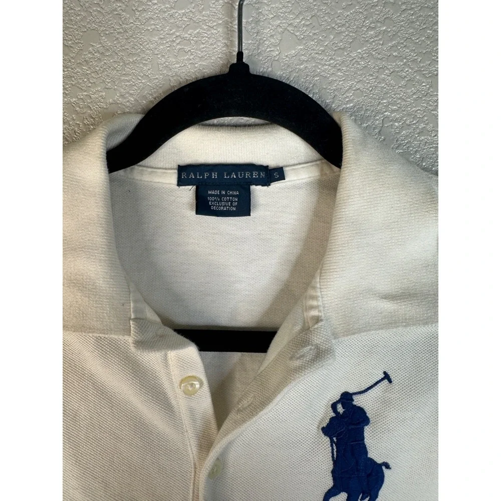 Ralph Lauren Boy's White Big Pony Long Sleeve Preppy Polo Shirt Size Small
